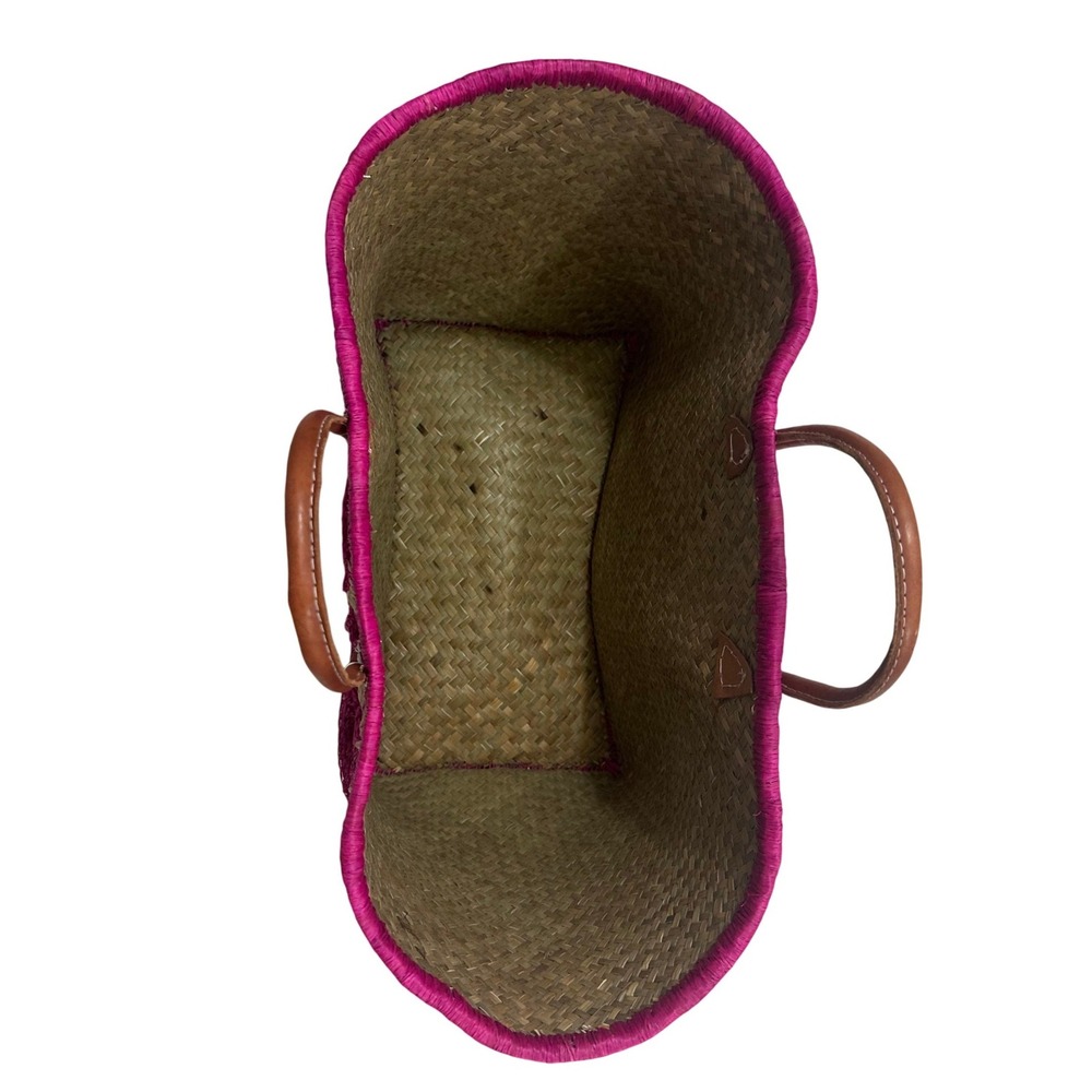 Le Comptoir de la Plage Pink Raffia Floral Crochet Leather Handle Tote Bag L - Picture 4 of 10